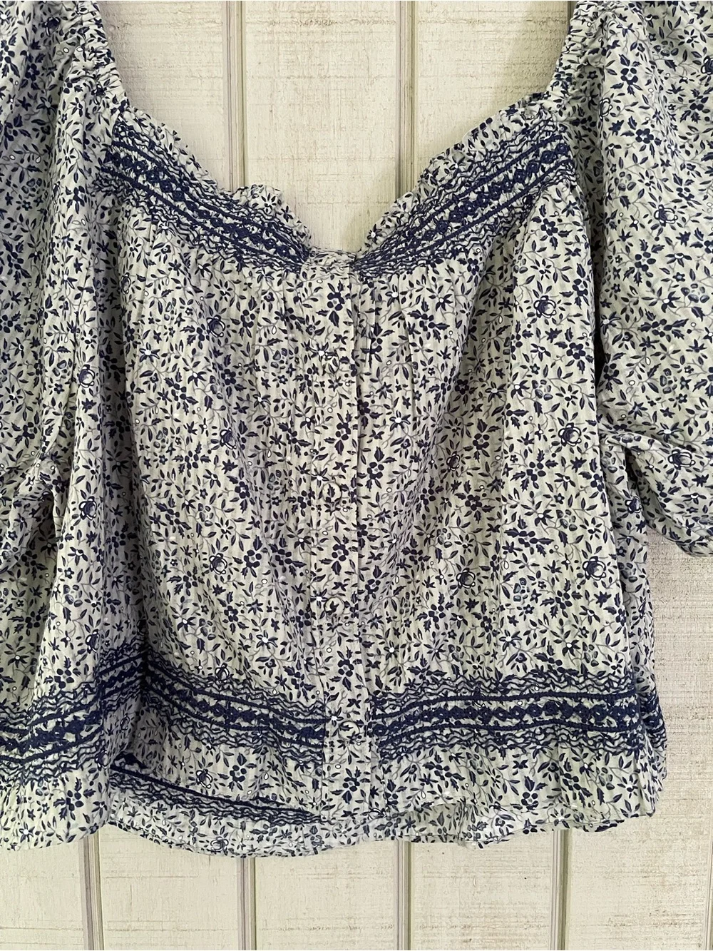 Madewell Jeanette Blue Florentine Floral Puff Sleeve Top 3X NWT Cottagecore